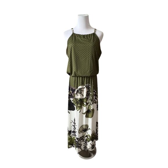 Lily by Firmiana Halter Green Floral Dot Maxi Long Dress LARGE NWT Cottagecore - Picture 1 of 9